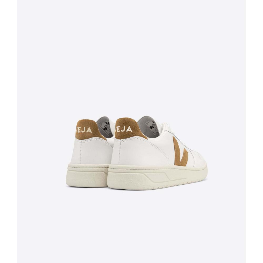 Women's Veja V-10 LEATHER Sneakers White/Brown | SG 640VRW